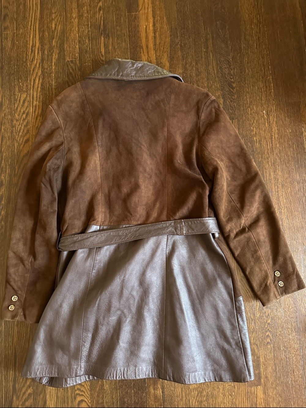Vintage Brown Leather & Suede Belted lined Women’s Jacket size Large - Picture 9 of 11